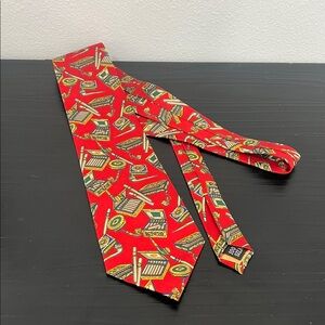 Colorful Red Necktie with Cigar and Smoking Pipe Pattern